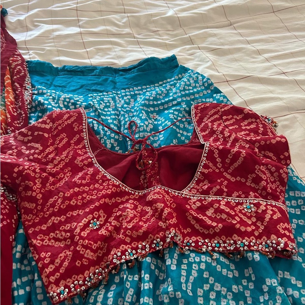 Red and Blue Embroidered lengha - perfect for garba - Picture 2 of 2